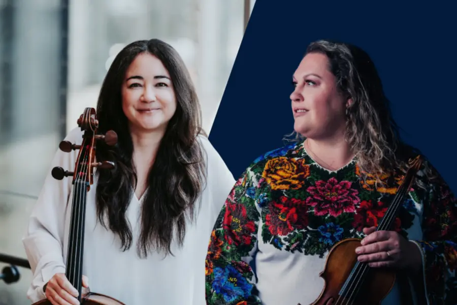 Cellist Rachel Mercer and violinist Carissa Klopoushak perform Brahms Double Concerto with the Regina Symphony Orchestra, February 27 2027 at Conexus Arts Centre Regina